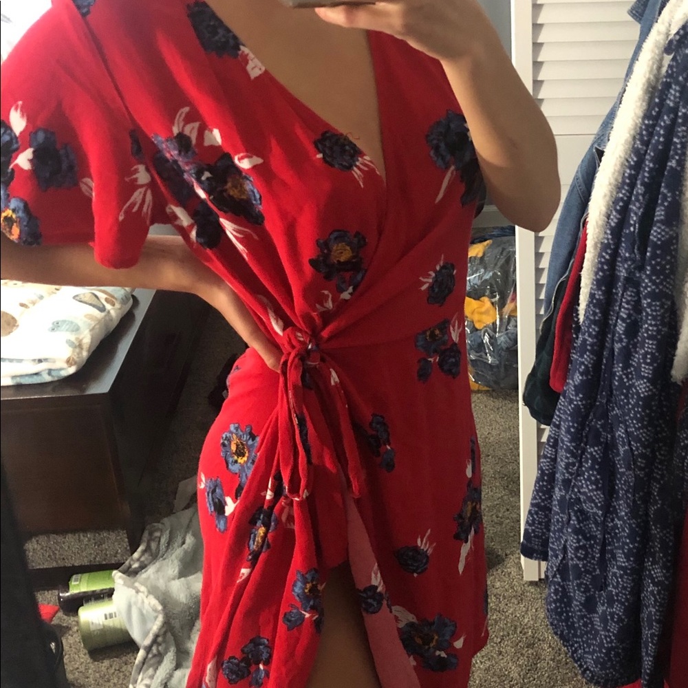 red wrap dress